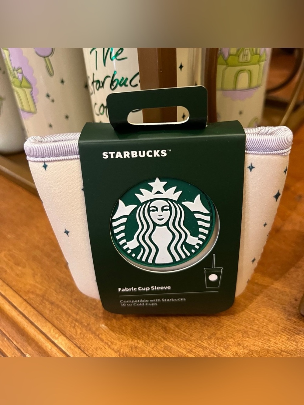 Disney Parks 2026 Starbucks Summertime Castle Mickey Ear Fabric Cup Sleeve 16 oz